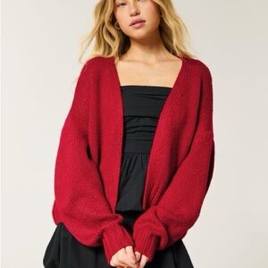 Hollister Red Cardigan Sweater with Balloon Sleeves